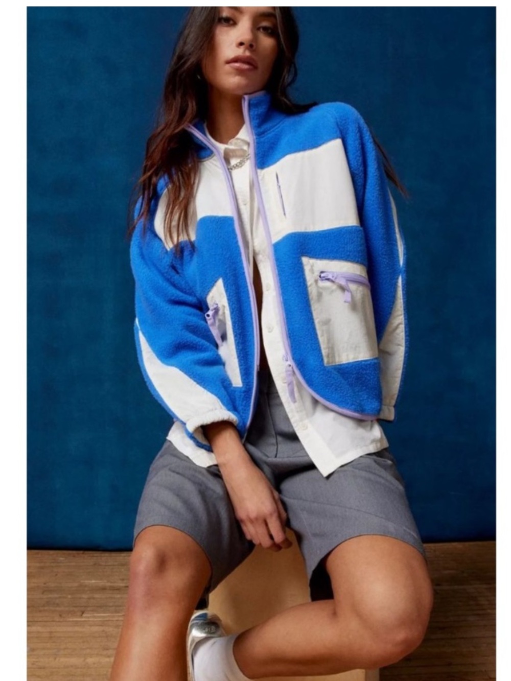 Urban Outfitters BDG Bruce Spliced Fleece Zip Up Jacket Size Small